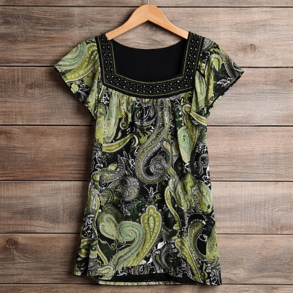 Apt. 9 XL Polyester Nylon Capped Sleeve Modern Print Blouse